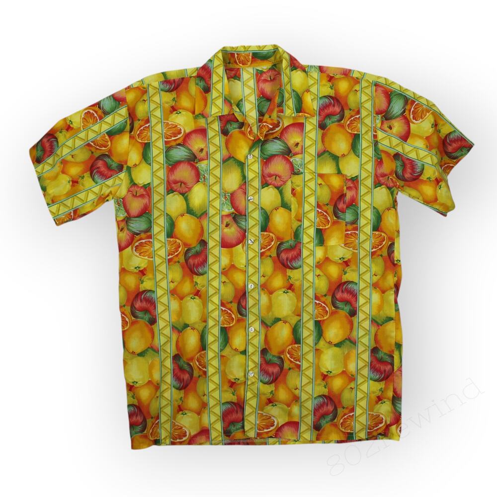 XL Vintage Apples Oranges Limes Aloha Hawaiian Shirt Retro MCM Bartender Fruit